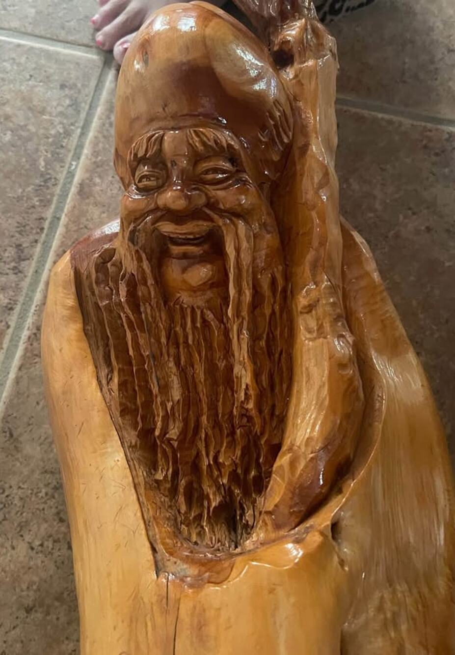Shou Lao God of Longevity handcarved wood shouxing statue 24”